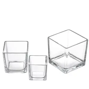 Wholesale Square Clear Gift Art Glass Candle Holder Glass Jar For Wedding Or House Decoration Or Creating Romantic