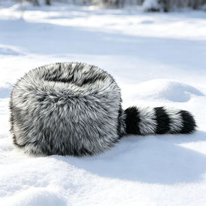 Gorro de invierno cálido de piel sintética con cola, estilo mapache a rayas, gorro ruso esponjoso tipo cosaco, venta al por mayor, MOQ bajo, para personalización - Product Image 6