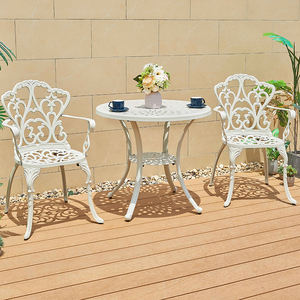 सफेद कास्टिंग आँगन बिस्ट्रो डाइनिंग सेट आउटडोर फर्नीचर Armrest के साथ टिकाऊ दौर एल्यूमीनियम मेज और 2 सीटर कुर्सियों - Product Image 3
