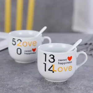 Logo personalizzato porcellana cina anniversario regali sublimazione cuore trasferimento personalizzato tazze da caffè in ceramica bianca con cucchiaio
