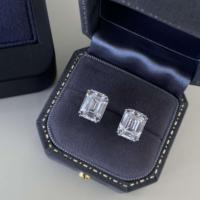 Luxuriöse S925 Silber Smaragdschliff Zirkon Ohrstecker 925 Sterling Silber Solitär CZ Ohrringe