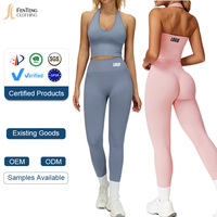 Ensemble de yoga sans couture personnalisé avec col halter en V, leggings push-up, tenue de sport pour femmes, fabricant de vêtements de fitness