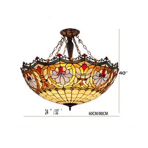 Lustre en verre Tiffany de style rétro, ovale, fait main, de 32 pouces, pour hôtel, villa, salle à manger - Product Image 6