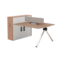 Poste de travail de direction moderne en panneau écologique de qualité E1 9 mm, avec boîte de rangement pour câbles, armoire latérale à grande capacité et ventilateur de refroidissement double tête