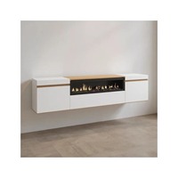 Meuble TV mural contemporain en bois d'ingénierie blanc avec foyer intégré pour salon, fabricant OEM ODM