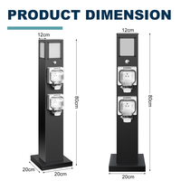 Poteau d'alimentation pour parc en acier inoxydable 304 IP66 | Boîtier à double prise avec commande par bouton-poussoir pour camping-car, quai de marina et villa