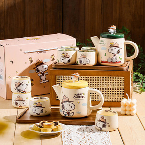 New Products Cartoon Cute <strong>One</strong> Pot Four <strong>Cups</strong> with Tray Gift Box Crayon Shin-Chan Tea Coffee Pot Set Ceramic Mug <strong>Cup</strong> - Product Image 1