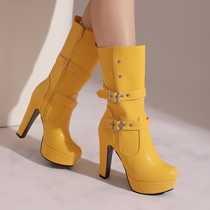 Botines de Tacón Alto para Mujer, Moda Otoño Invierno, Parte Superior de PU, Suela de Goma, Cierre con Hebilla y Cremallera, Punta Sólida, Zapatos Cómodos - Product Image 2