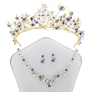 Wedding Crown Necklace Earring Jewelry Sets Baroque Alloy Crystal Butterfly Bridal Jewelry Sets