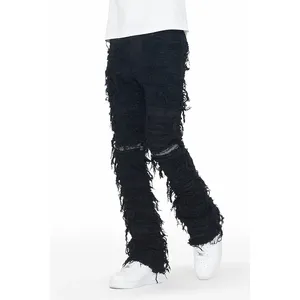 Pantalones Vaqueros de Diseñador Rectos, Estilo Urbano, con Lavado a la Piedra Negro, Rotos, Desgastados, Bordados con Letras, Hechos a Medida - Product Image 1