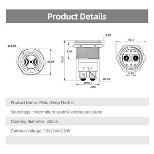 Không thấm nước 22 mét 90dB <span class=keywords><strong>buzzer</strong></span> với chỉ số đèn báo động với nổi bật Buzzers <span class=keywords><strong>Led</strong></span> Kim Loại horsing chỉ số <span class=keywords><strong>buzzer</strong></span> - Product Image 2