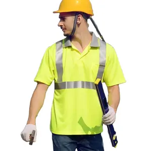 의류 제조 업체 하이 vis uv 보호 안전 폴로 셔츠 사용자 정의 100% 폴리 에스테르 대비 색상 네온 옐로우 골프 t 셔츠
