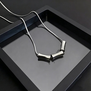 <b>Titanium</b> Steel Minimalist Bamboo Pendant Necklace Unisex Snake <b>Chain</b> - Product Image 1