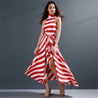 Nouveau design rayé tempérament licou cou banlieue robe tricotée été décontracté sans manches Midi femmes grande taille vêtements