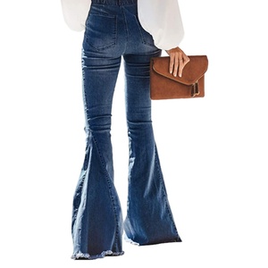 2025 Spring Fashion Destoryed Flare Elastic Waist <b>Bell</b> Bottom Hem Denim Pants Plus Size Women's Jeans - Product Image 2