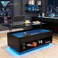 Table basse élévatrice personnalisée avec bande lumineuse LED, compartiment caché et étagère ouverte pour le salon