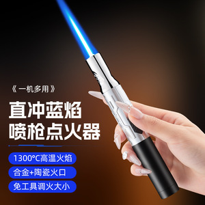Briquet torche à flamme directe 1300°C, flamme bleue, coupe-vent, portable, alimenté au butane, rechargeable, allumeur extérieur pour cigares et moxibustion - Product Image 5