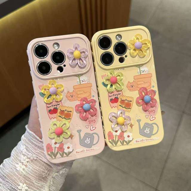 Fashion 3D Flower Girls Phone case for iPhone 17 Air 16 15 14 13 Pro Max Bear Love Garden Original IMD DIY Converted back Cover