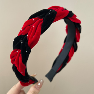 Retro-Stijl Retro-Hoofdband Voor Dames Wintermode Haarband Met 4Cm Brede Kleur Geblokkeerd En Strass Gevlochten Voor Meisjes - Product Image 3