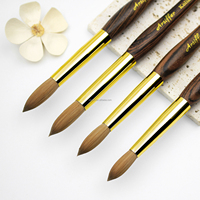 Pinceaux à ongles professionnels en acrylique Arsiffer, manche en bois, virole dorée, poils de Kolinsky pur, forme ronde, emballage en tube PVC