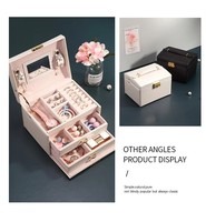 Boîte à bijoux personnalisée à trois couches en cuir Pu faite à la main avec miroir, grand étui de rangement pour bijoux, vente en gros