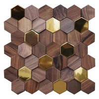 Paredes interiores Hexagonal negro nogal paneles de techo de madera sala de té mosaico de madera maciza TV Fondo pared decorar tableros Panel
