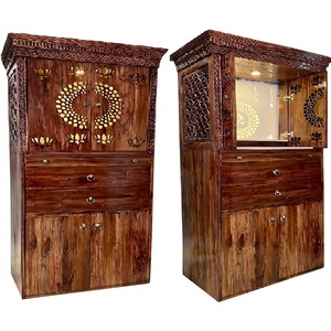 Templo de madera de teca de diseño moderno para oficina Templos de Pooja de gran tamaño en madera de teca para la venta Templo de madera de teca de gran tamaño de diseñador - Product Image 1