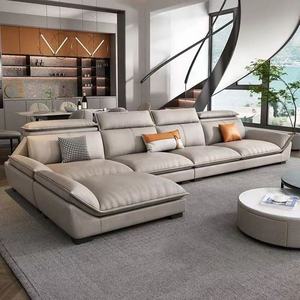 Sofá de Cuero Moderno Nórdico para Sala de Estar, Sofá de Tela para Apartamento, Sofá Empress <span class=keywords><strong>L</strong></span> Combinado con Tecnología de Tela, Sofá Recto - Product Image 3