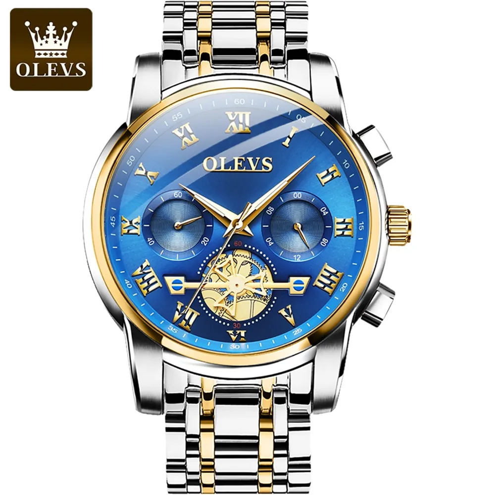 Relógio de pulso luxuoso de quartzo com logotipo personalizado Olevs 2859 Reloj, relógio de pulso com faixa de aço para negócios e negócios, cronógrafo automático de luxo