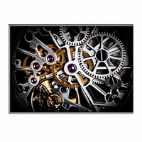 Elegante Art-Deco-Uhrwerk-Glasbild mit Landschaftsmotiven, bedrucktes Leinwandpaneel zum Aufhängen, klarer Rahmen