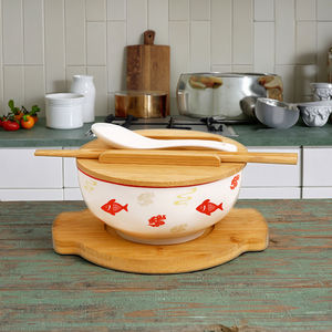 Cuenco chino blanco rojo para Fideos de microondas Cuenco Ramen con palillos y cuchara - Product Image 1