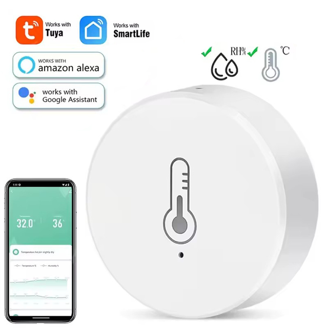 Tuya Zigbee Temperature and Humidity Sensor Voice Control Intelligent Home Hygrometer Real-time Monitoring Voice Alexa