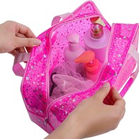 Tas Makeup PVC Pink Motif Bintang 2026 dengan Pegangan, Organizer Kosmetik Tahan Air untuk Perjalanan Wanita, Kantong Perlengkapan Mandi Transparan TSA