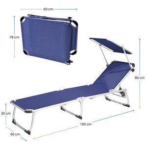 Lettino Prendisole in Alluminio Blu 190x60x80 Cm con Tettoia Parasole, Carico Massimo 120 Kg, Struttura Tubolare, Arredo da Giardino - Product Image 2
