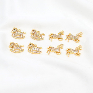 Cobre chapado en oro de 14k con diamantes, colgante de caballo del zodíaco que conserva el color, pulsera, collar, accesorio de joyería DIY D177 - Product Image 2