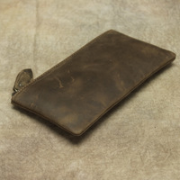 Tas Selempang Kulit Asli Pria Model 166 Vintage, Kulit Sapi Lapis Pertama, Dompet Kartu Pendek, Tempat Uang, Poliester