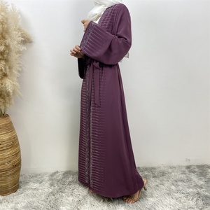 1421 # Abaya Modeste Simple B Premium Nida Fashion, Couleur Argent Unie, Abayas Ouvertes à Paillettes Diamantées, Robe Longue Musulmane Cardigan pour Femme - Product Image 4