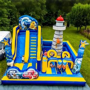 Structure gonflable aquatique combinée Faro, Mur d'escalade, Toboggan, Dauphin, Poulpe, pour la location - Product Image 1