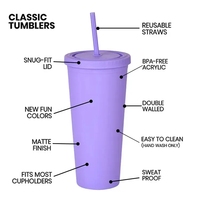 Gobelet en plastique mat pastel avec couvercle et paille - Tasse à eau réutilisable personnalisable de 24 oz pour café glacé