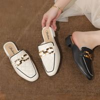 Mocassins mi-ouverts légers à bout fermé en PVC à semelle souple pour femme, style français, boucle dorée, nouvelle collection été 2025