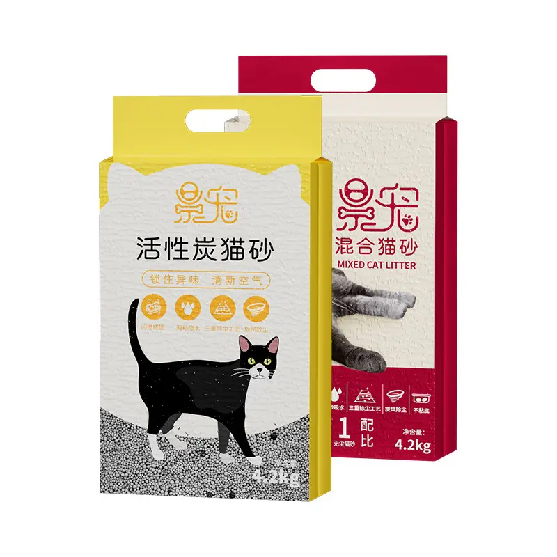 Jingchang litière pour chat bentonite charbon actif poussière minérale poussière mixte litière pour chat 4.2kg litière pour chat sous vide en gros
