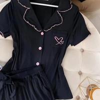 Conjunto de Pijamas de Verano para Mujer, Personalizado al por Mayor, Cómodo, de Manga Corta, con Volantes, Tejido de Punto Modal, Ropa de Dormir
