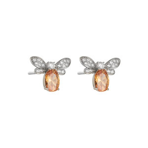 Insect <b>Bee</b> Stud Earrings With Orange Gem And Diamond Wings 14k Gold Post <b>Gift</b> Jewelry - Product Image 4