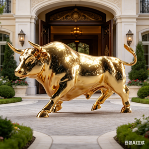 Scultura Gigante di Testa di Toro Dorata in Fibra di Vetro Elettroplaccata - Statua Personalizzata a Specchio, Installazione Artistica di Grandi Dimensioni per Interni ed Esterni - Product Image 5