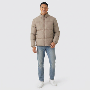 Personnalisé Hiver Chaud Bulle Bouffante Veste Jacquard Zip Entonnoir Col Hommes Tapisserie Doudoune Toile Tissu Casual Doudoune Veste Hommes - Product Image 1