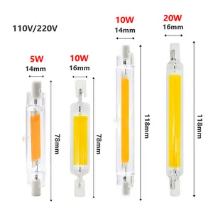 Garansi 2 tahun Triac Dimmable AC110V 230V 5W 10W 20W 3000K 4000K 6000K lampu ujung ganda 78MM 118MM COB R7S