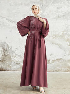 R-515 elegante abito da <span class=keywords><strong>donna</strong></span> a manica lunga Ramadan con perline e perline strass musulmano modesto Abaya - Product Image 6
