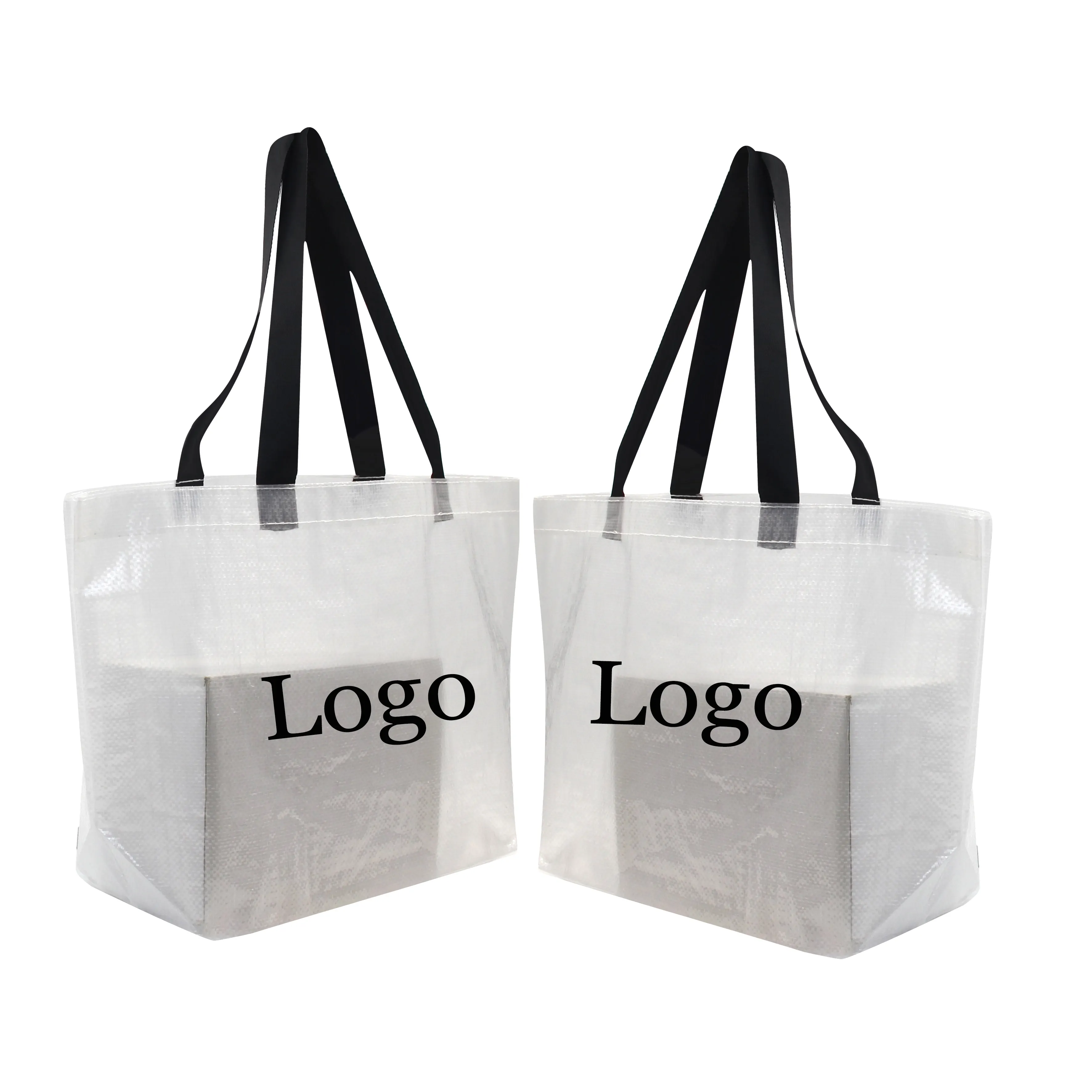 Wholesale Supermarket Pp Nonwoven Grocery Bag Waterproof Beach Gift Bag Transparent Woven Shopping Bag