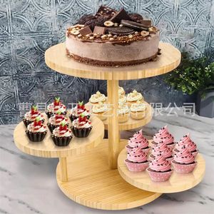 Support à gâteau rond à plusieurs niveaux en bois, plateau de présentation pour fête d'anniversaire, support de rangement pour desserts avec 4 niveaux - Product Image 1