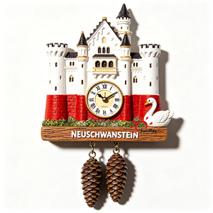 Imán de nevera personalizado con reloj del Castillo de <span class=keywords><strong>Neuschwanstein</strong></span> en 3D, recuerdo de resina con péndulo, recuerdo turístico de resina 3D con marca personalizada - Product Image 6